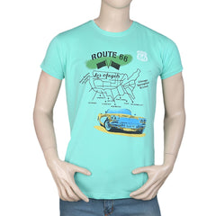 Men's Slim Fit Printed T-Shirt - Cyan, Men, T-Shirts And Polos, Chase Value, Chase Value