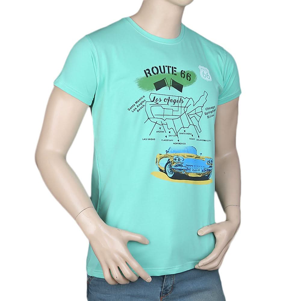Men's Slim Fit Printed T-Shirt - Cyan, Men, T-Shirts And Polos, Chase Value, Chase Value