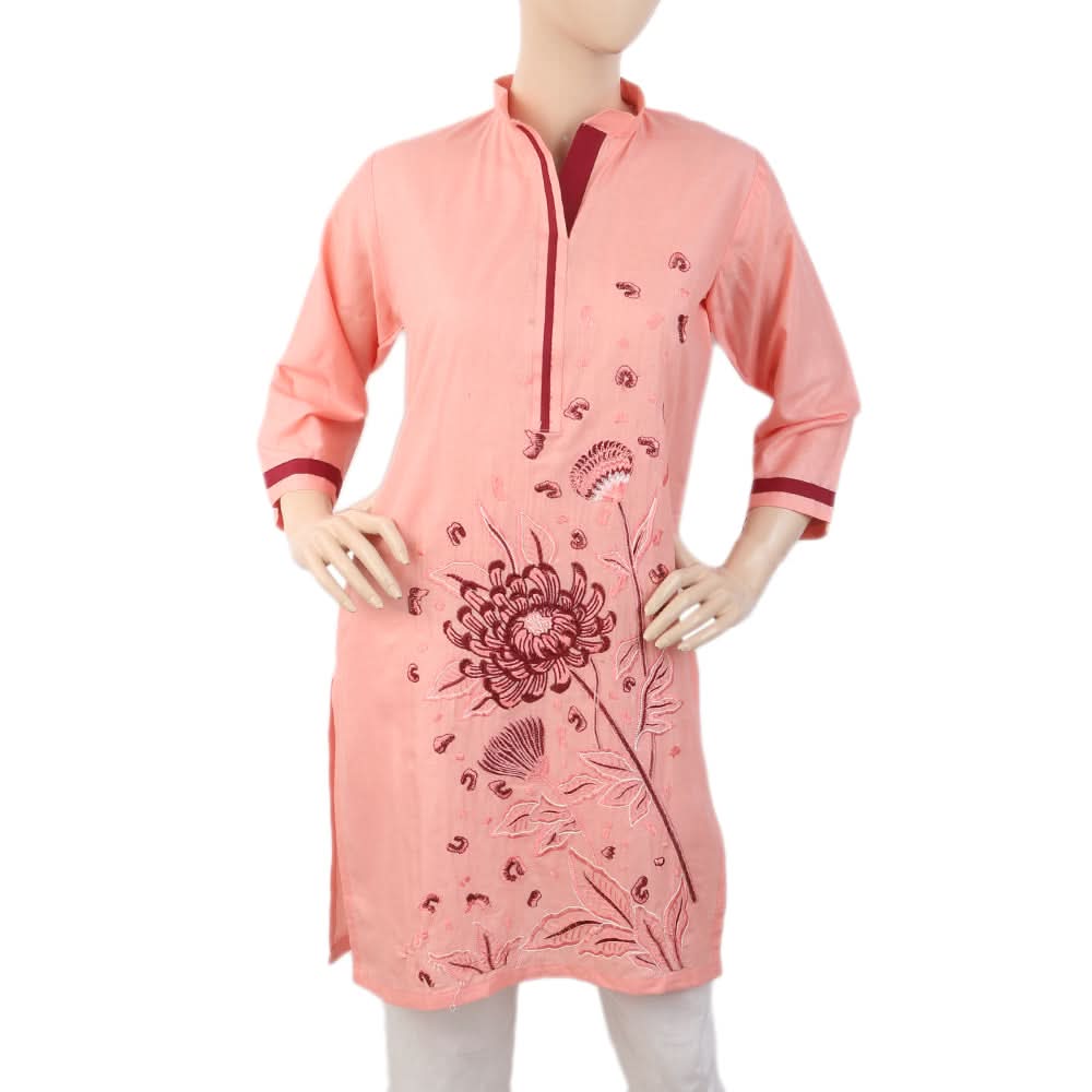 Women's Embroidered Kurti - Peach, Women, Ready Kurtis, Chase Value, Chase Value