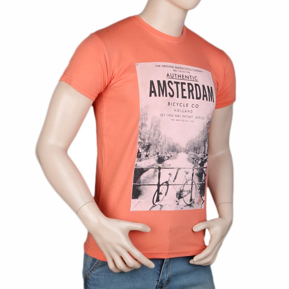Men's Slim Fit Printed T-Shirt - Orange, Men, T-Shirts And Polos, Chase Value, Chase Value