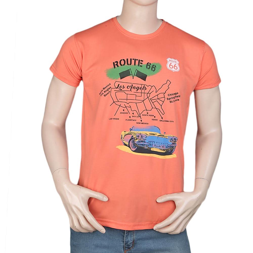 Men's Slim Fit Printed T-Shirt -Peach, Men, T-Shirts And Polos, Chase Value, Chase Value