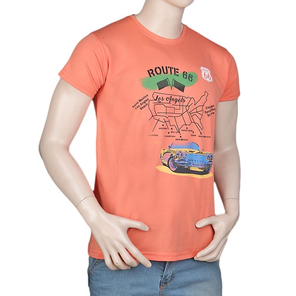 Men's Slim Fit Printed T-Shirt -Peach, Men, T-Shirts And Polos, Chase Value, Chase Value