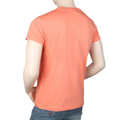 Men's Slim Fit Printed T-Shirt -Peach, Men, T-Shirts And Polos, Chase Value, Chase Value