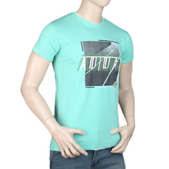 Men's Slim Fit Printed T-Shirt -Cyan, Men, T-Shirts And Polos, Chase Value, Chase Value