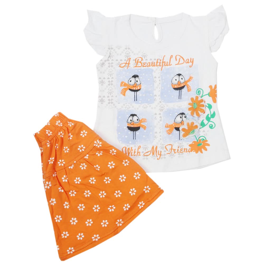 Newborn Girls Half Sleeves Suit - Orange, Kids, Newborn Girls Sets And Suits, Chase Value, Chase Value
