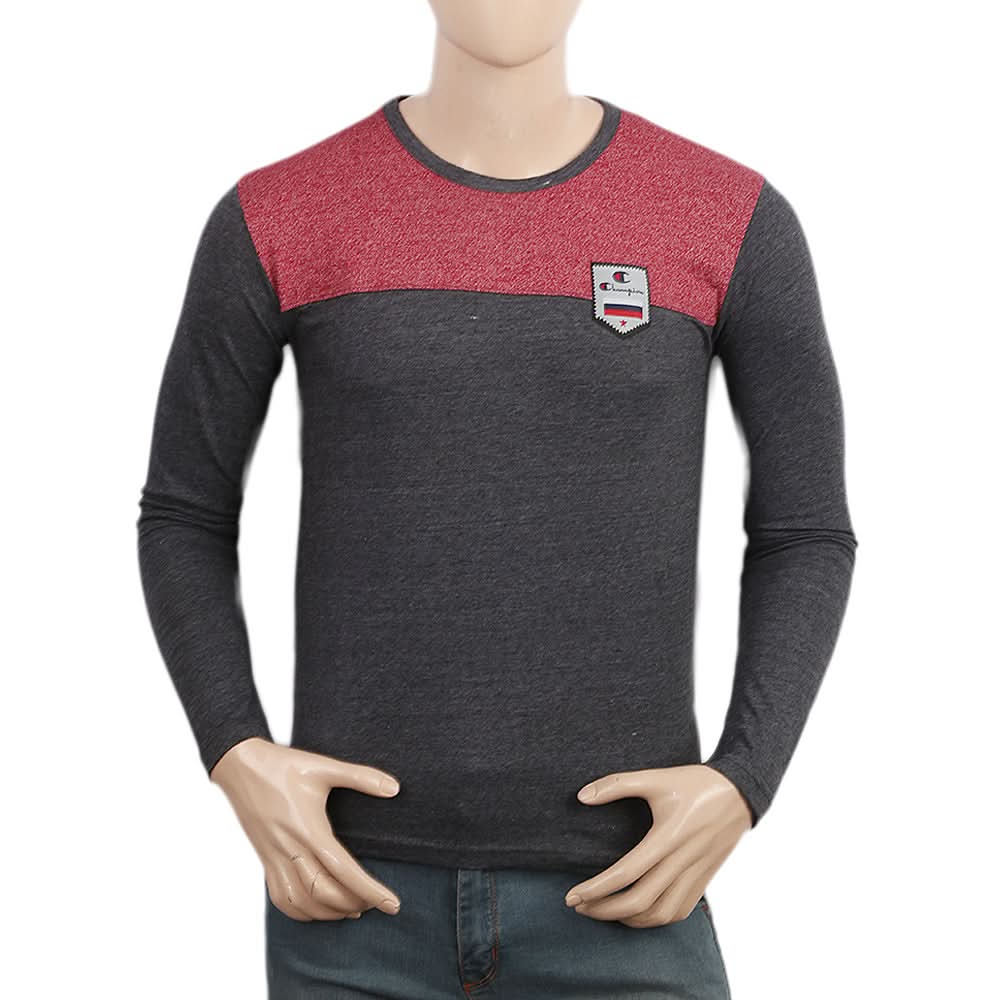 Men's Full Sleeves T-Shirt - Maroon & Black, Men, T-Shirts And Polos, Chase Value, Chase Value