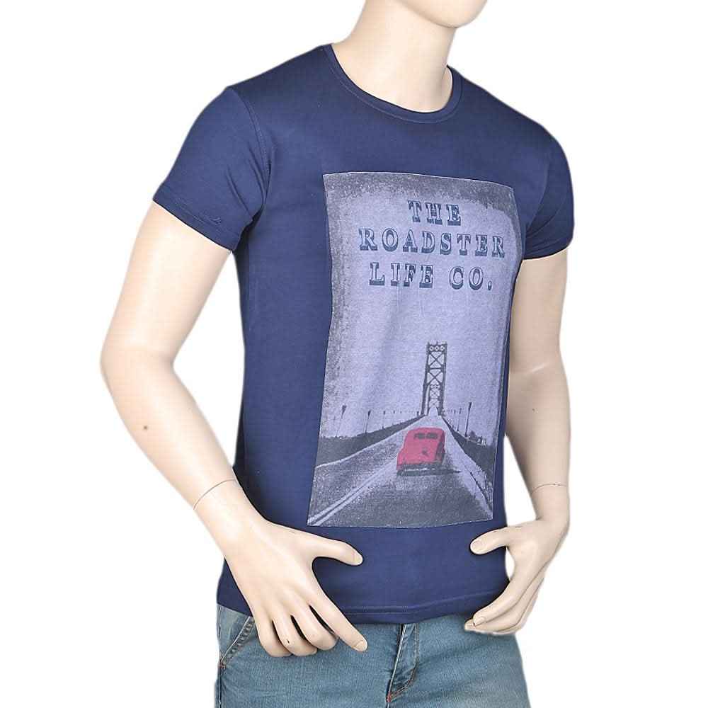 Men's Slim Fit Printed T-Shirt - Navy Blue, Men, T-Shirts And Polos, Chase Value, Chase Value
