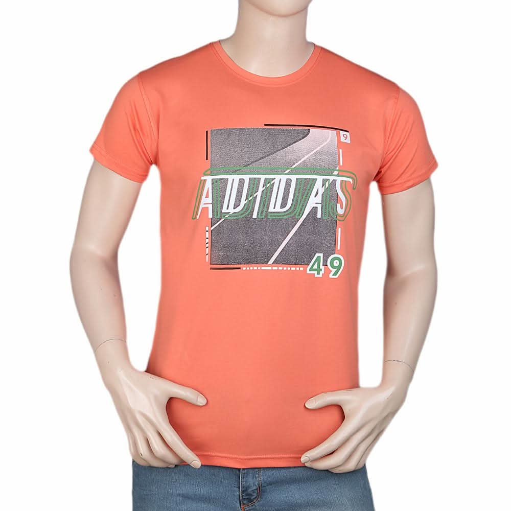 Men's Slim Fit Printed T-Shirt -Peach, Men, T-Shirts And Polos, Chase Value, Chase Value