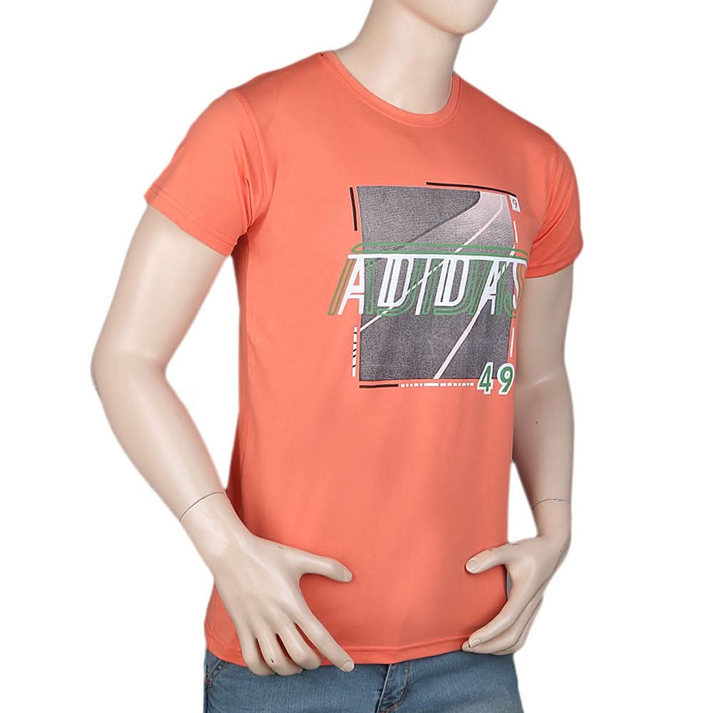 Men's Slim Fit Printed T-Shirt -Peach, Men, T-Shirts And Polos, Chase Value, Chase Value