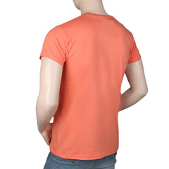 Men's Slim Fit Printed T-Shirt -Peach, Men, T-Shirts And Polos, Chase Value, Chase Value