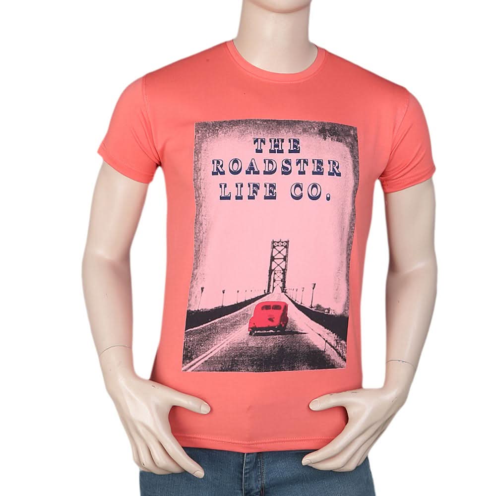 Men's Slim Fit Printed T-Shirt - Peach, Men, T-Shirts And Polos, Chase Value, Chase Value