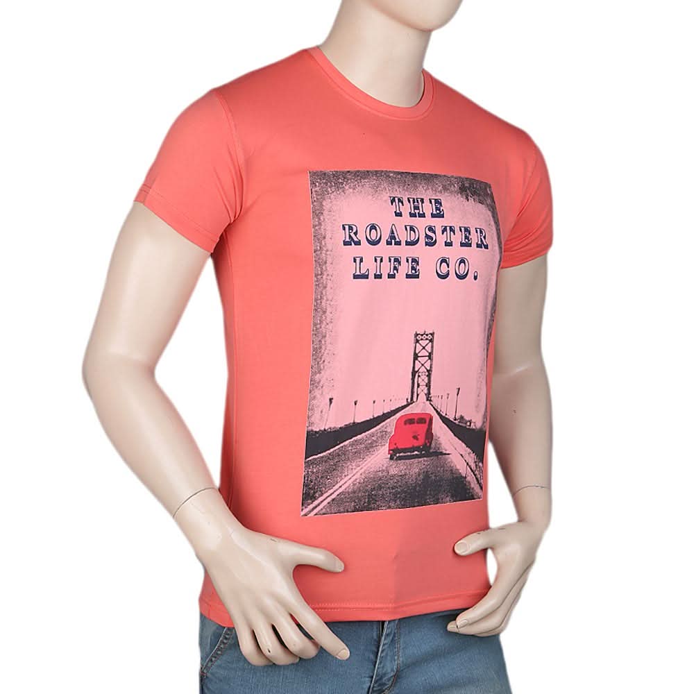 Men's Slim Fit Printed T-Shirt - Peach, Men, T-Shirts And Polos, Chase Value, Chase Value