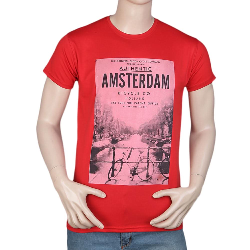 Men's Slim Fit Printed T-Shirt -Red, Men, T-Shirts And Polos, Chase Value, Chase Value