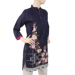 Women's Embroidered Front Button Kurti - Navy Blue, Women, Ready Kurtis, Chase Value, Chase Value