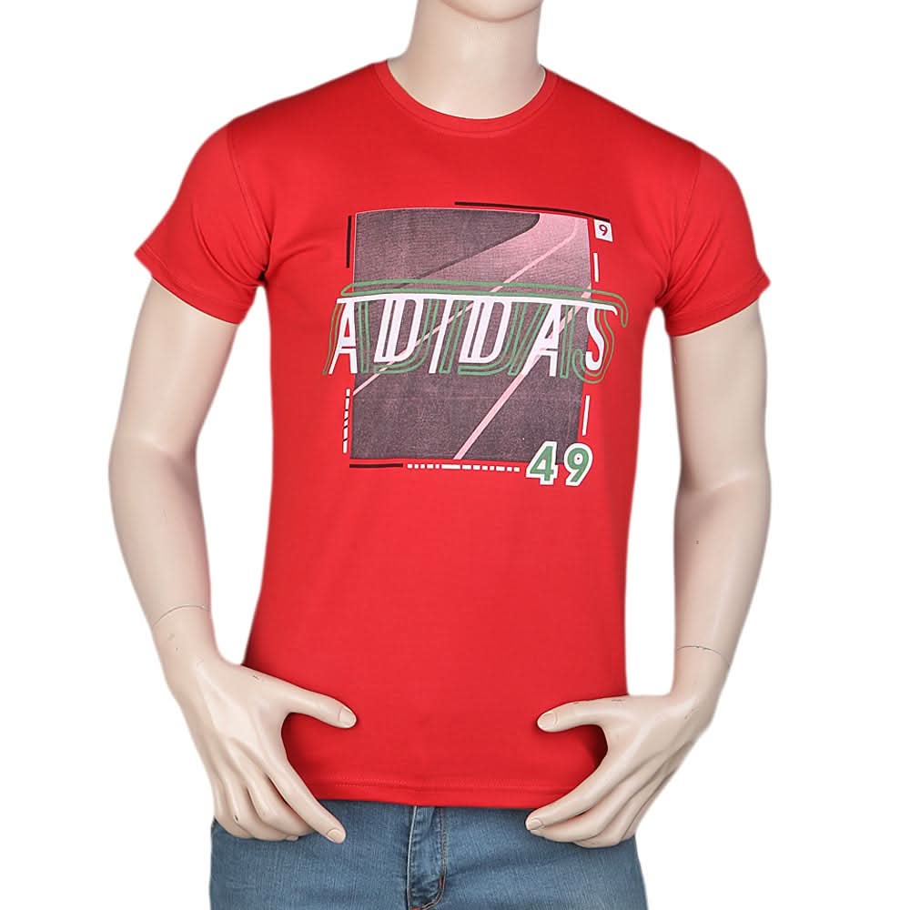 Men's Slim Fit Printed T-Shirt -Red, Men, T-Shirts And Polos, Chase Value, Chase Value