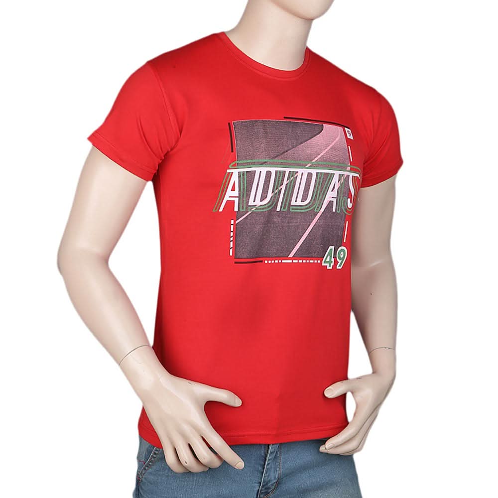 Men's Slim Fit Printed T-Shirt -Red, Men, T-Shirts And Polos, Chase Value, Chase Value