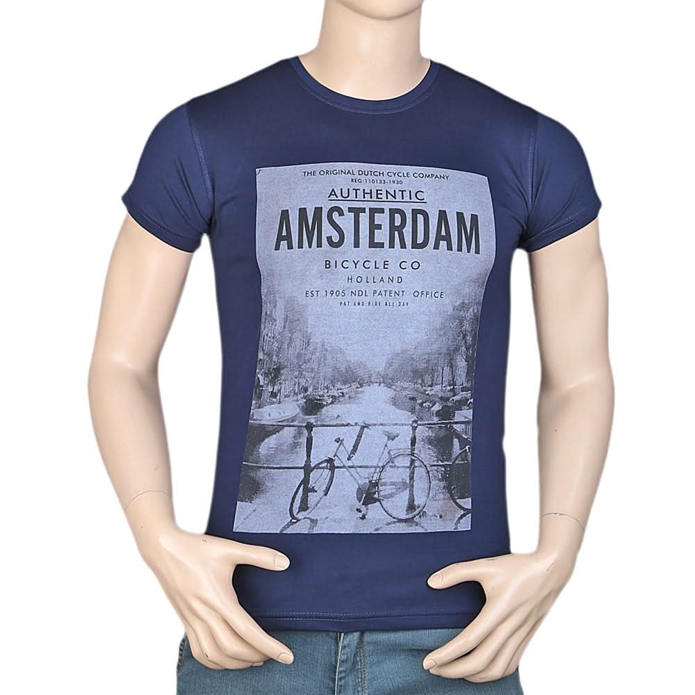 Men's Slim Fit Printed T-Shirt -Navy Blue, Men, T-Shirts And Polos, Chase Value, Chase Value