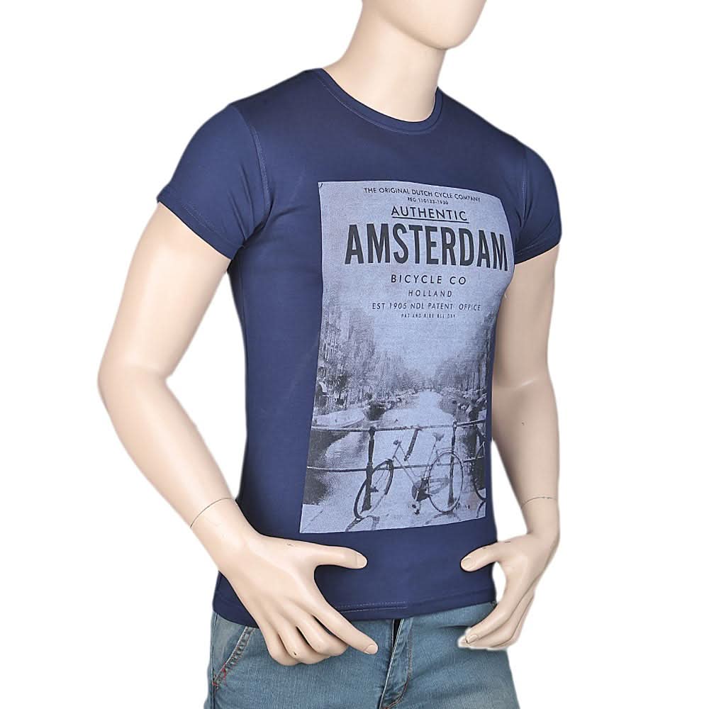 Men's Slim Fit Printed T-Shirt -Navy Blue, Men, T-Shirts And Polos, Chase Value, Chase Value