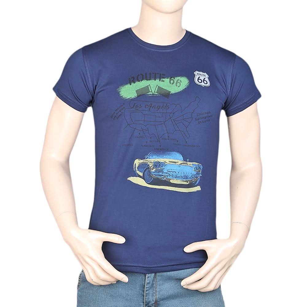Men's Slim Fit Printed T-Shirt - Navy Blue, Men, T-Shirts And Polos, Chase Value, Chase Value