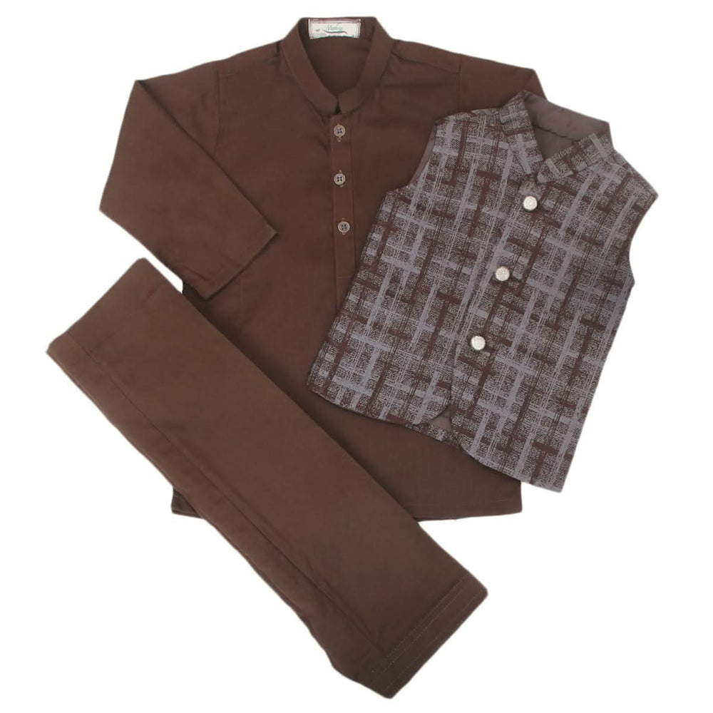 Boys Shalwar Suits With Waistcoat - Dark Brown, Kids, Boys Shalwar Kameez, Chase Value, Chase Value