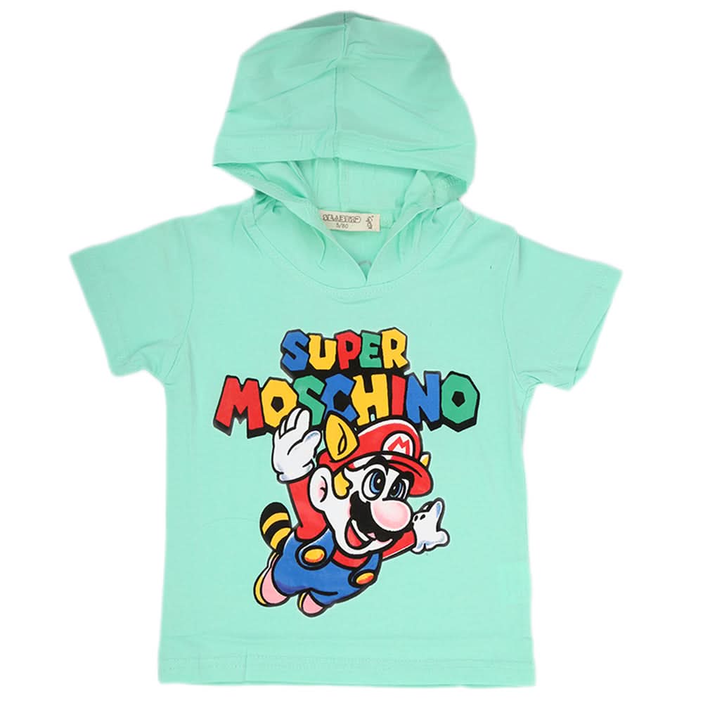 Boys Half Sleeves Hooded T-Shirt - Cyan, Kids, Boys T-Shirts, Chase Value, Chase Value