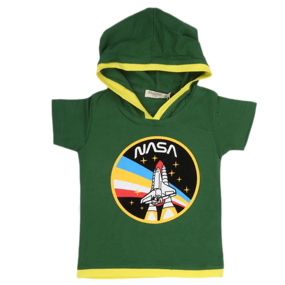 Boys Half Sleeves Hooded T-Shirt - Green, Kids, Boys T-Shirts, Chase Value, Chase Value