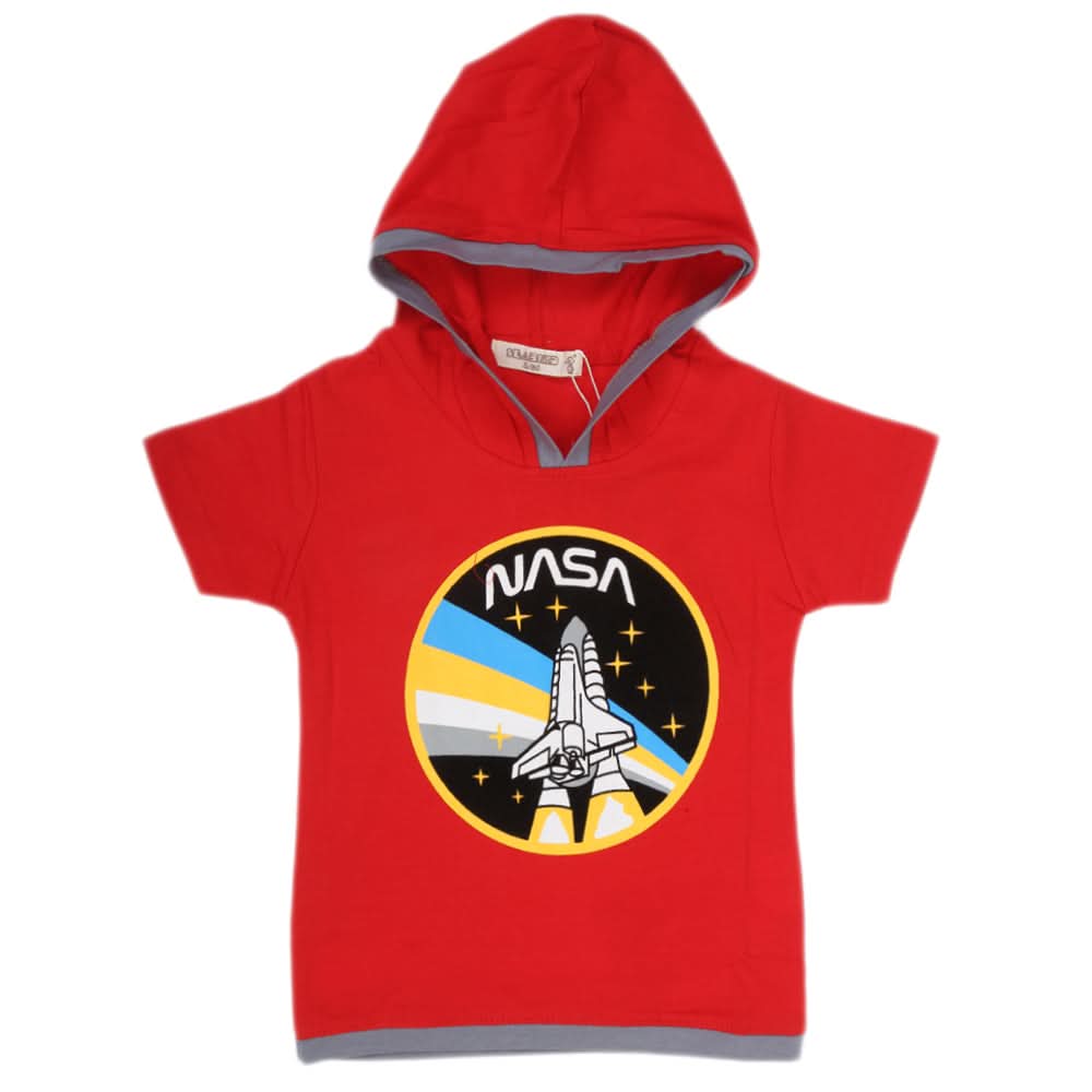 Boys Half Sleeves Hooded T-Shirt - Red, Kids, Boys T-Shirts, Chase Value, Chase Value