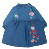 Girls Embroidered Denim Frock - Blue, Girls Apparel, Chase Value, Chase Value