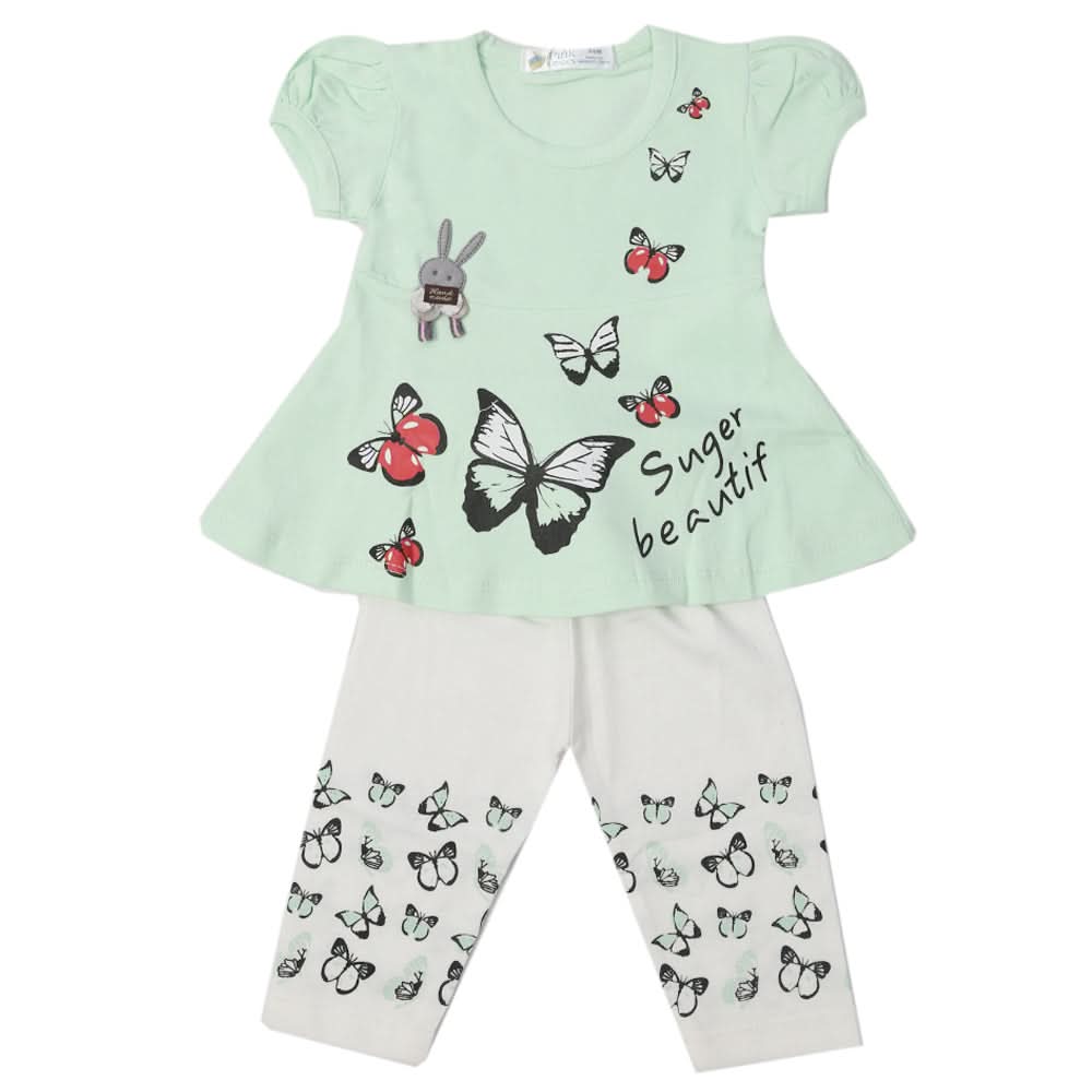Newborn Girls Half Sleeves Suit - Sea Green, Kids, Newborn Girls Sets And Suits, Chase Value, Chase Value