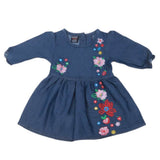 Girls Embroidered Denim Frock- Dark Blue, Girls Apparel, Chase Value, Chase Value