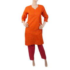 Women's Printed 2 Piece Cotton Suit - Orange, Women, Shalwar Suits, Chase Value, Chase Value