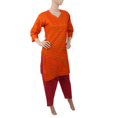 Women's Printed 2 Piece Cotton Suit - Orange, Women, Shalwar Suits, Chase Value, Chase Value