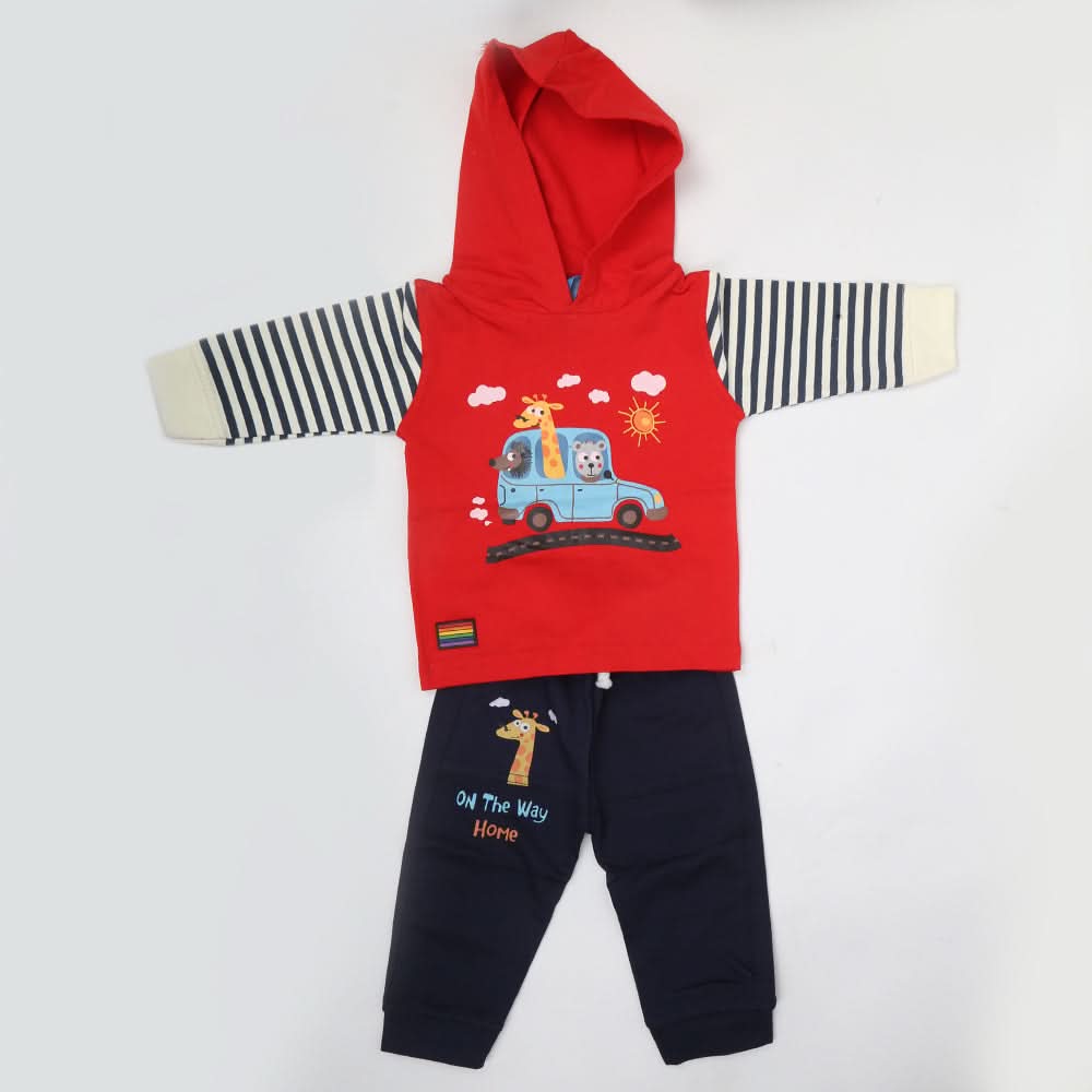 Newborn Boys Full Sleeves Hooded Suit - Red, Kids, NB Boys Sets And Suits, Chase Value, Chase Value
