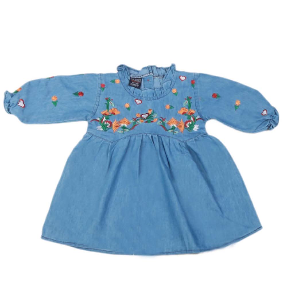 Girls Embroidered Denim Frock - Light Blue, Kids, Girls Kurti, Chase Value, Chase Value