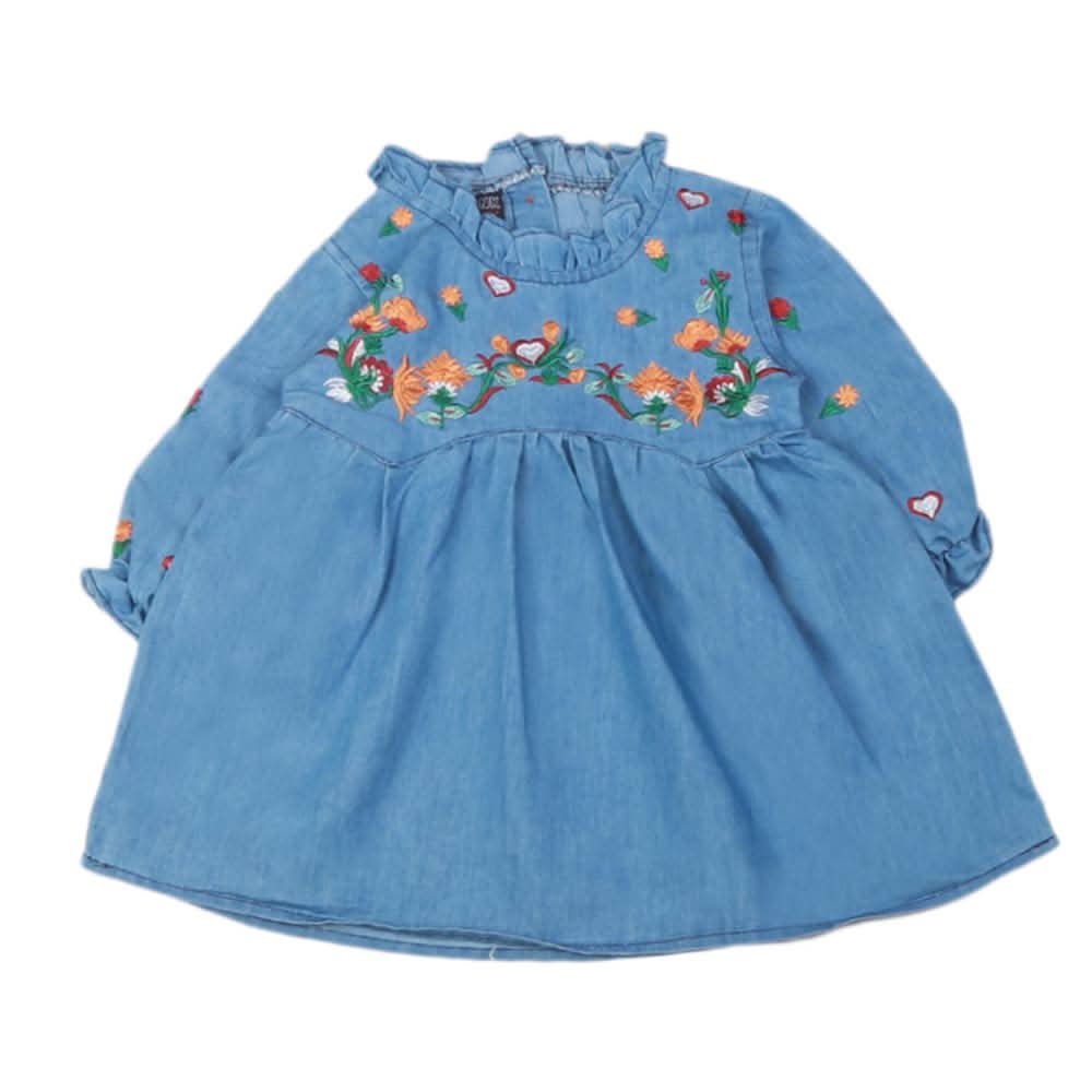 Girls Embroidered Denim Frock - Light Blue, Kids, Girls Kurti, Chase Value, Chase Value