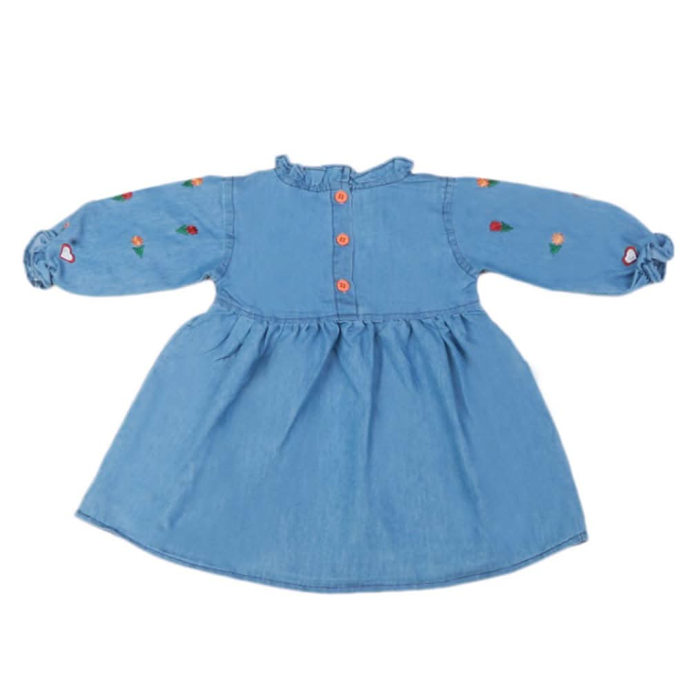 Girls Embroidered Denim Frock - Light Blue, Kids, Girls Kurti, Chase Value, Chase Value