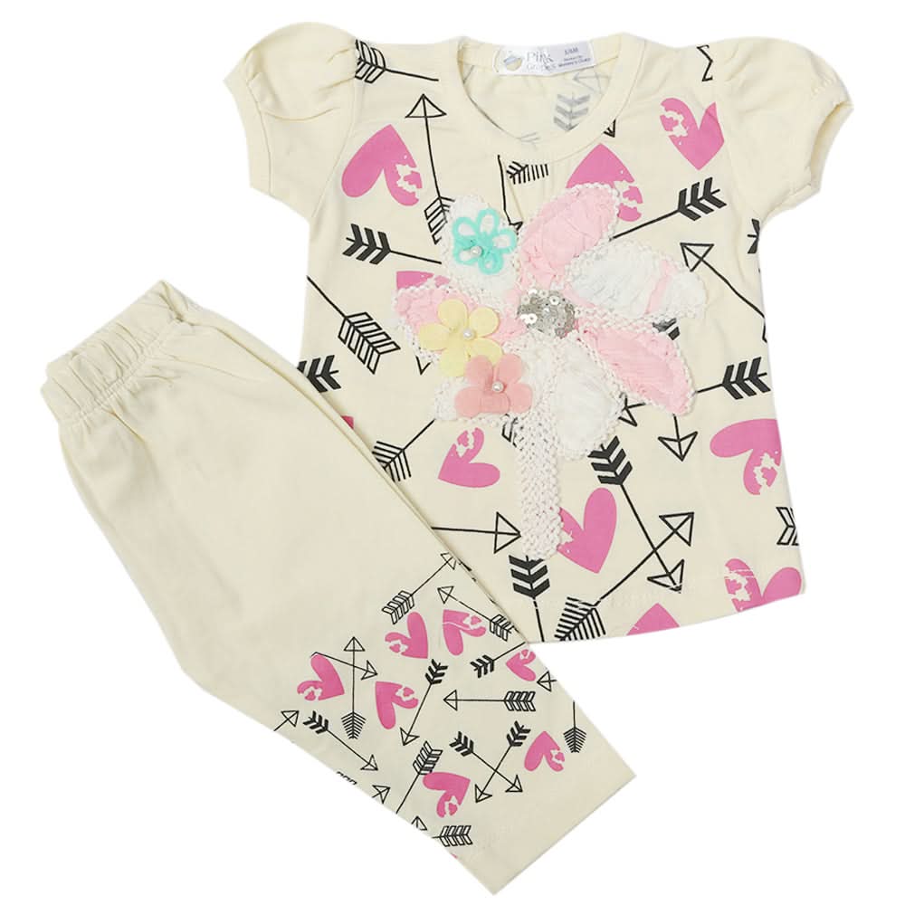 Newborn Girls Half Sleeves Suit - Cream, Kids, Newborn Girls Sets And Suits, Chase Value, Chase Value