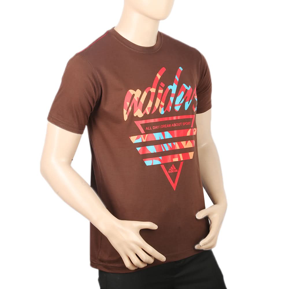 Men's Half Sleeves Print T-Shirt - Dark Brown, Men, T-Shirts And Polos, Chase Value, Chase Value