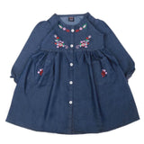 Girls Embroidered Denim Frock - Dark Blue, Girls Apparel, Chase Value, Chase Value
