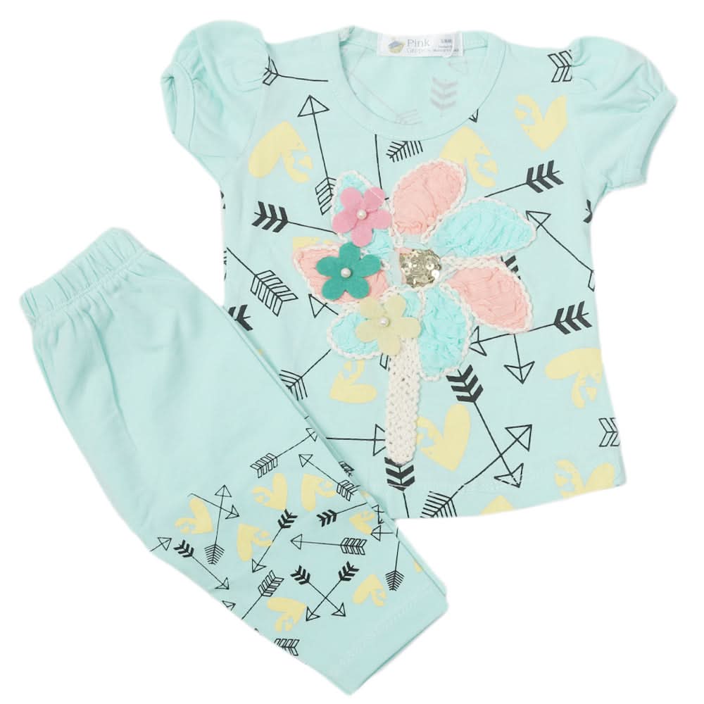 Newborn Girls Half Sleeves Suit - Sea Green, Kids, Newborn Girls Sets And Suits, Chase Value, Chase Value