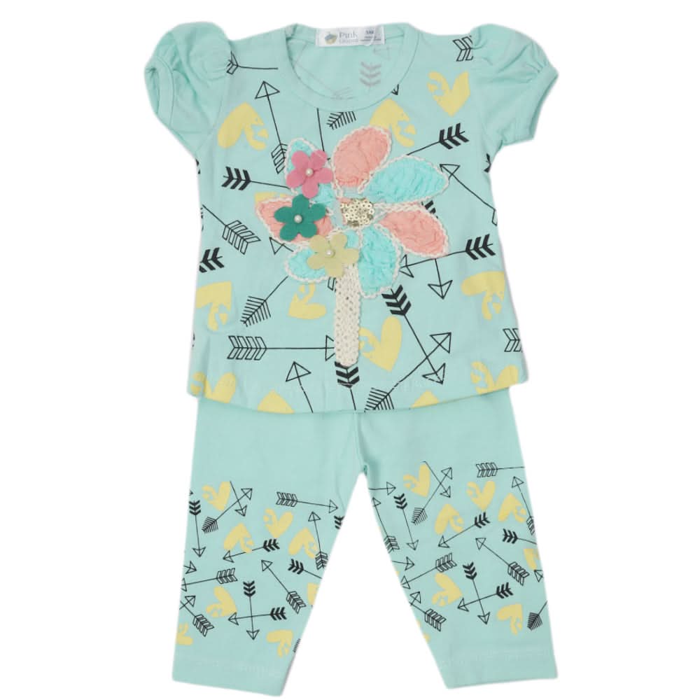 Newborn Girls Half Sleeves Suit - Sea Green, Kids, Newborn Girls Sets And Suits, Chase Value, Chase Value
