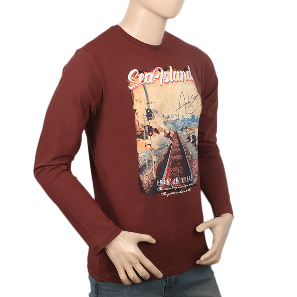Men's Digital Printed Full Sleeves T-Shirt - Brown, Men, T-Shirts And Polos, Chase Value, Chase Value