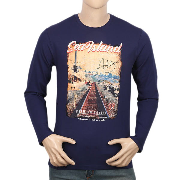 Men's Digital Printed Full Sleeves T-Shirt - Navy Blue, Men, T-Shirts And Polos, Chase Value, Chase Value