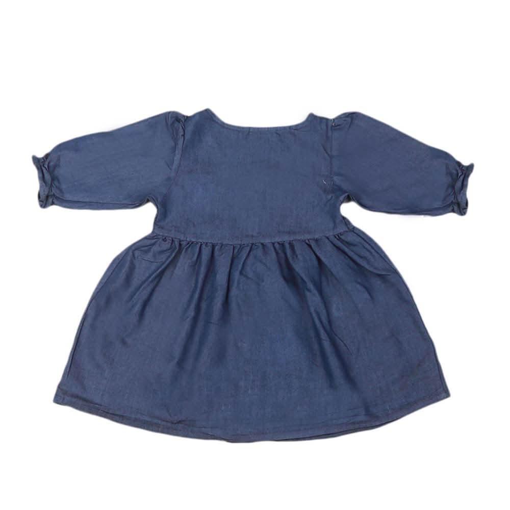 Girls Embroidered Denim Frock- Dark Blue, Kids, Girls Kurti, Chase Value, Chase Value