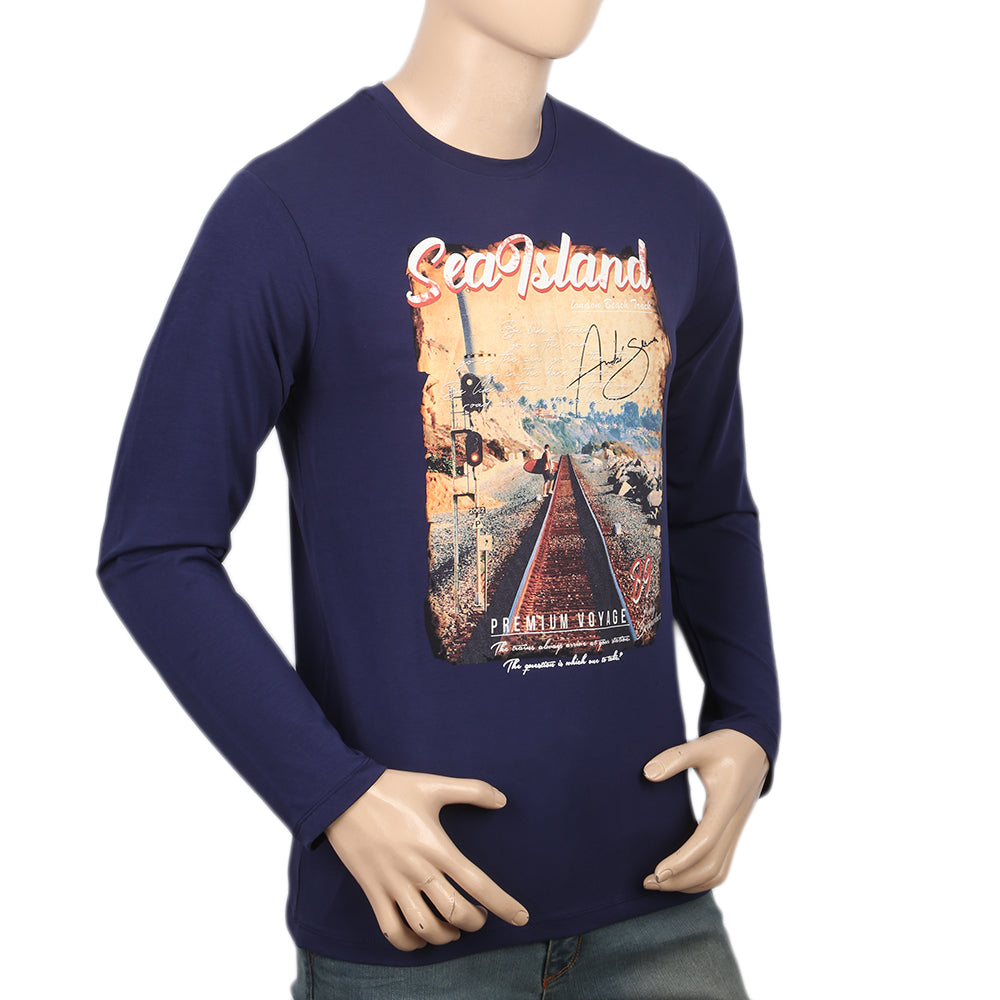 Men's Digital Printed Full Sleeves T-Shirt - Navy Blue, Men, T-Shirts And Polos, Chase Value, Chase Value