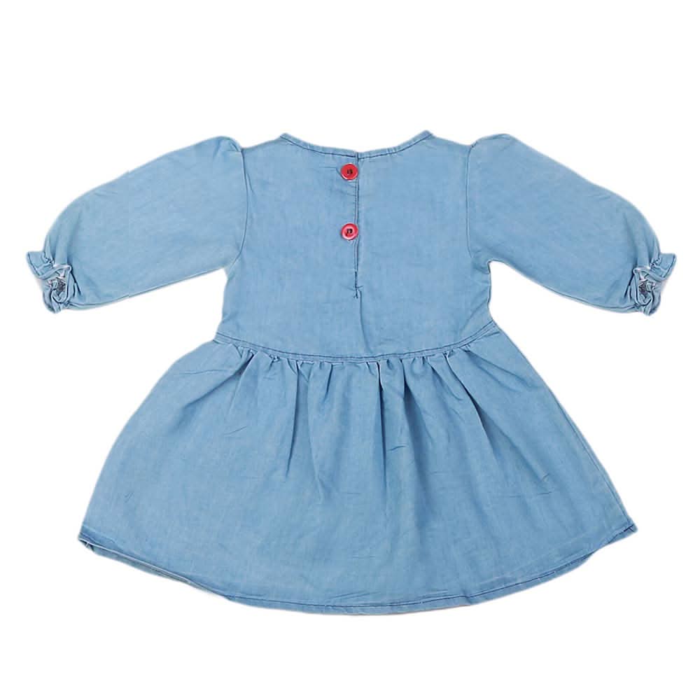 Girls Embroidered Denim Frock - Light Blue, Kids, Girls Kurti, Chase Value, Chase Value