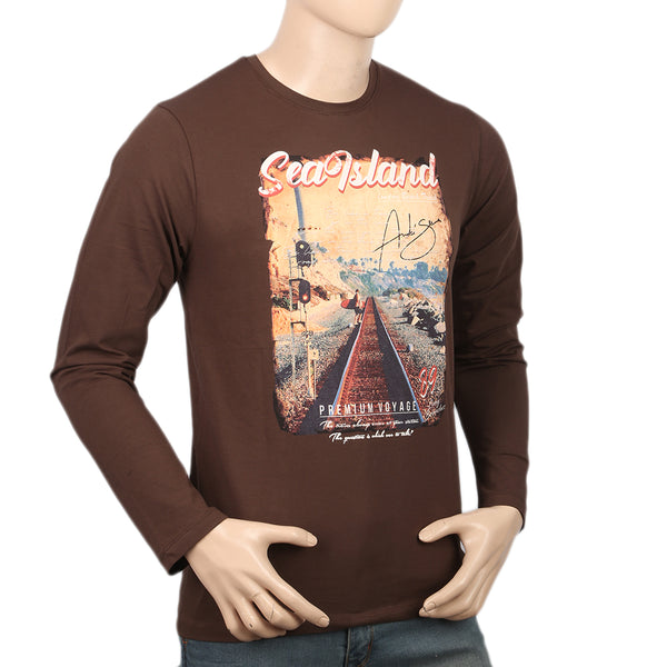 Men's Digital Printed Full Sleeves T-Shirt - Dark Brown, Men, T-Shirts And Polos, Chase Value, Chase Value