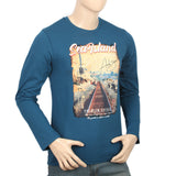 Men's Digital Printed Full Sleeves T-Shirt - Steel Blue, Men, T-Shirts And Polos, Chase Value, Chase Value