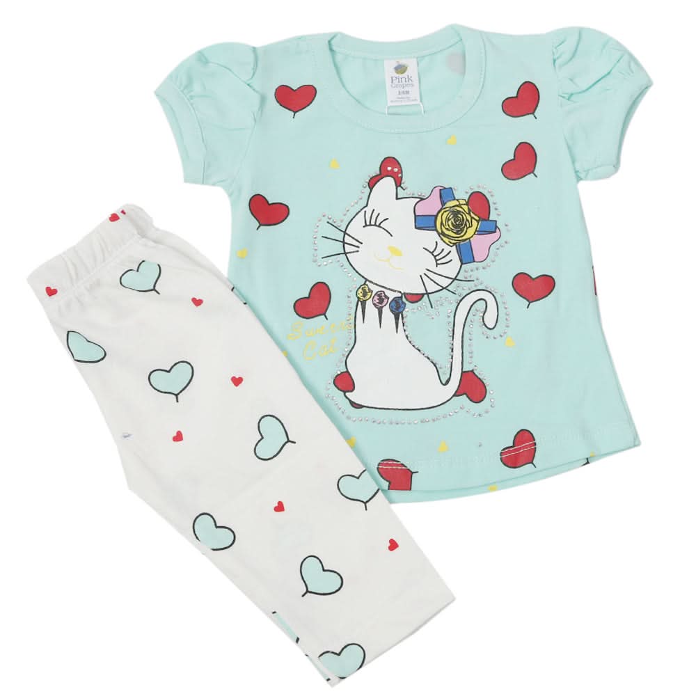 Newborn Girls Half Sleeves Suit - Sea Green, Kids, Newborn Girls Sets And Suits, Chase Value, Chase Value