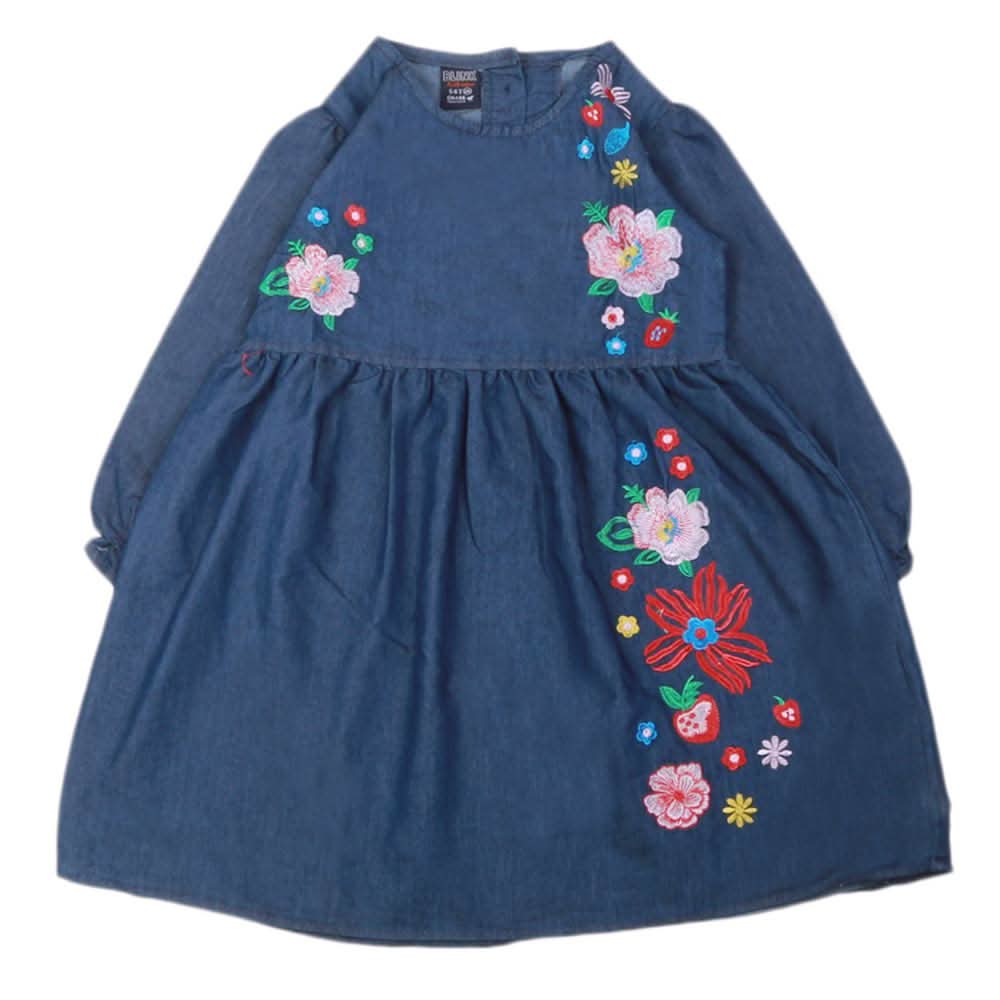 Girls Embroidered Denim Frock - Dark Blue, Girls Apparel, Chase Value, Chase Value